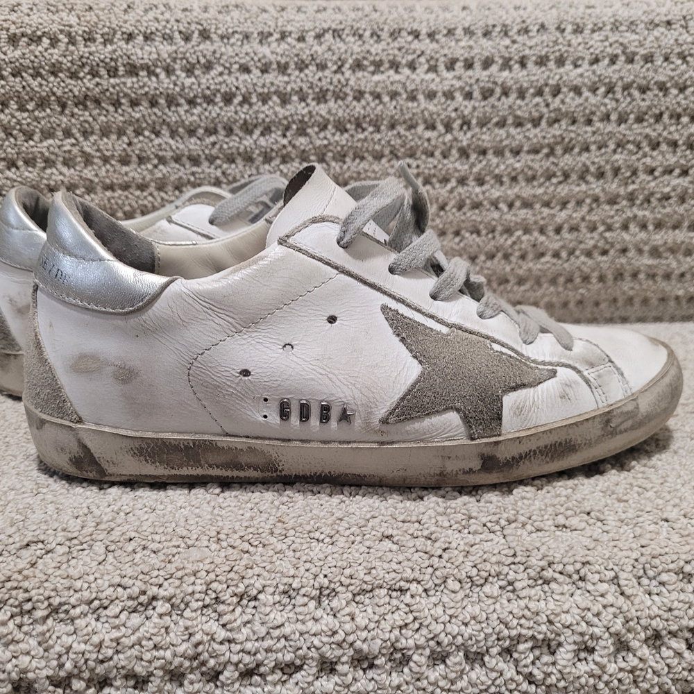 Golden Goose White and Gray Leather Sneakers